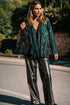 Evergreen Sequin Open Front Long Sleeve Party Top